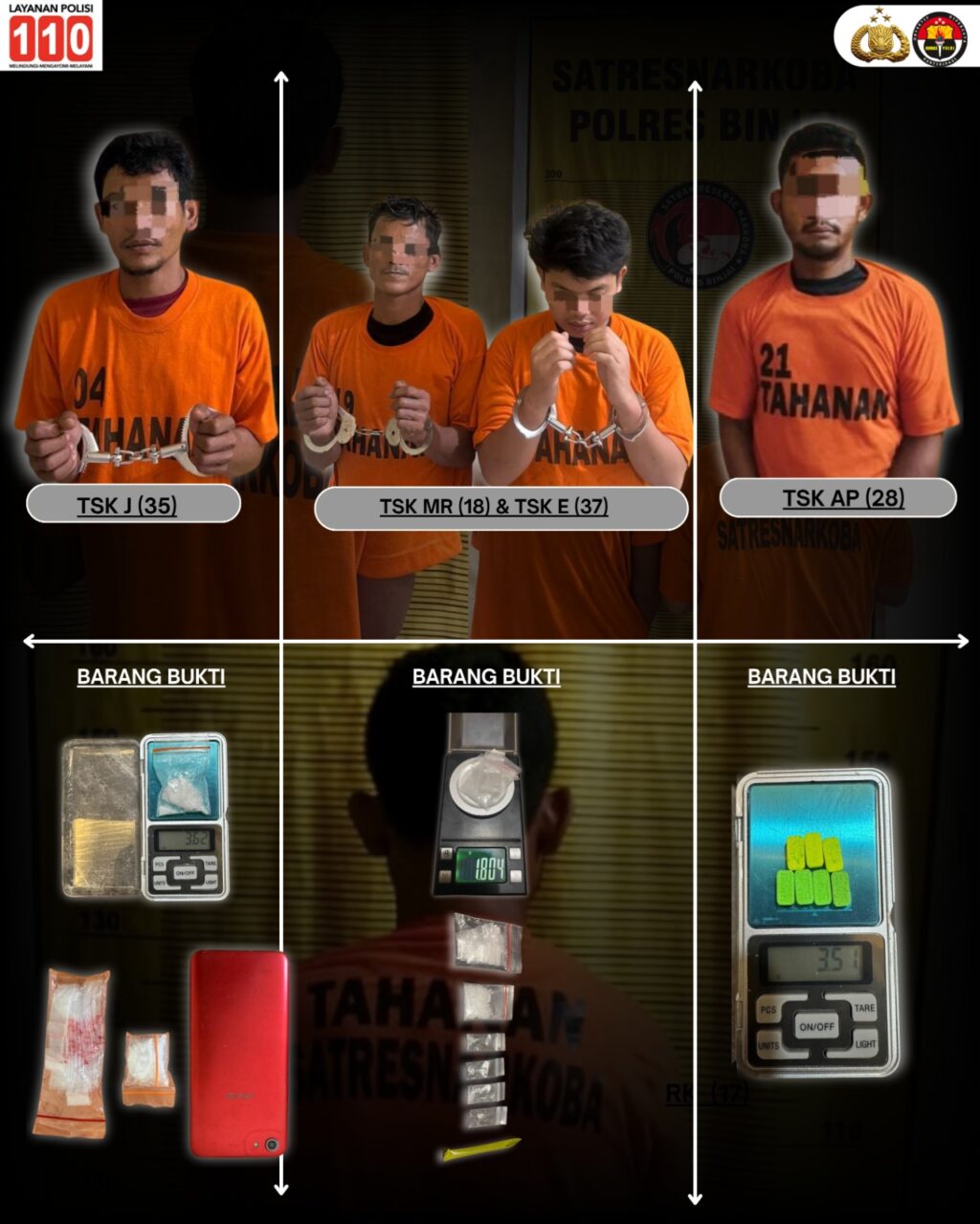 Tak Beri Celah Bandar Narkoba, Satresnarkoba Polres Binjai Ringkus 4 Terduga dan Sita Sabu-Ekstasi